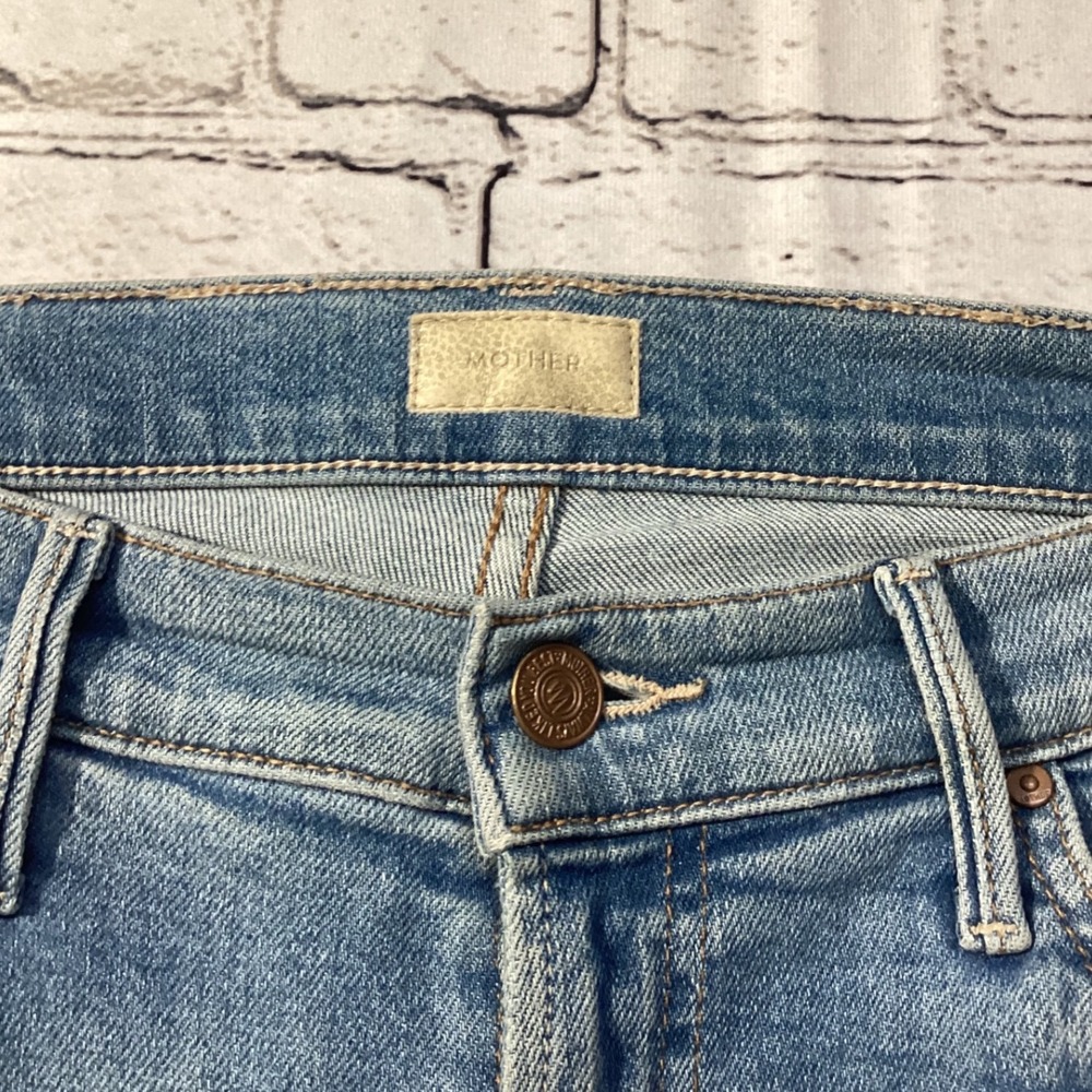 Mother The Insider Crop Step Fray Jeans Thrilling Shots Blue Distressed Size 31 - Picture 2 of 8